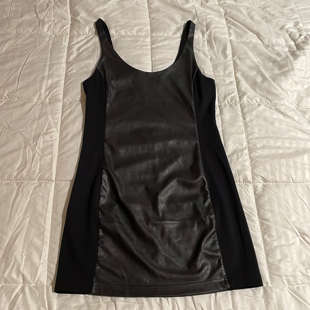 Free People Bodycon Black with Leather Dress, Size Medium